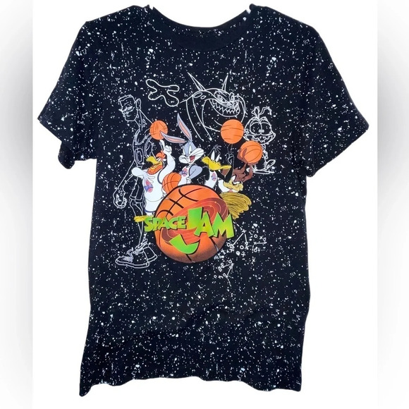 Space Jam Vintage Tshirt Black White Speckles Men’s Size Small Looney Tunes - Picture 1 of 5